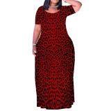 1 Piece Custom Casual Print Crew Neck Short Sleeve Plus Size Long Dress