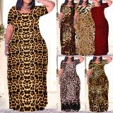 1 Piece Custom Casual Print Crew Neck Short Sleeve Plus Size Long Dress