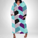 1 Piece Custom Casual Print Crew Neck Short Sleeve Plus Size Long Dress