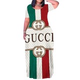 1 Piece Custom Casual Print O Neck Short Sleeve Plus Size Long Dress