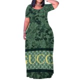 1 Piece Custom Casual Print O Neck Short Sleeve Plus Size Long Dress