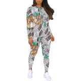 1  Piece Custom Casual Print Long Sleeve 2 Piece Pant Set