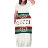 1 Piece Custom Casual Print O Neck Short Sleeve Plus Size Long Dress