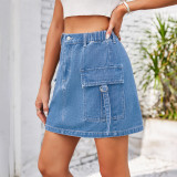 Women's Cargo Jean 2025 Multiple Pockets High Waisted A-Line Denim Skirt