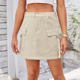 Women's Cargo Jean 2025 Multiple Pockets High Waisted A-Line Denim Skirt