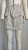 Women's Cargo Jean 2025 Multiple Pockets High Waisted A-Line Denim Skirt