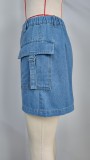 Women's Cargo Jean 2025 Multiple Pockets High Waisted A-Line Denim Skirt