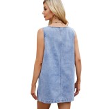 Scoop Neck Wide Strap Denim Dress