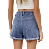 Women's Denim Shorts Cherry Embroidery Wide Leg Summer Jean Shorts