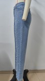 Pearl Detail Straight Jeans with Pockets