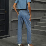 Pearl Detail Straight Jeans with Pockets