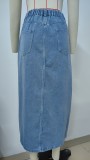 Women's Jean Skirts Denim Cargo Split Hem Y2K Flare Midi Skirts