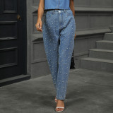 Pearl Detail Straight Jeans with Pockets