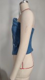 Washed Strapless Smocked Tube Denim Top