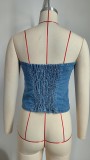 Washed Strapless Smocked Tube Denim Top