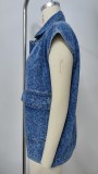 Washed Denim Loose Leopard Print Jacket Vest Top