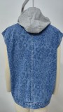 Washed Denim Loose Leopard Print Jacket Vest Top