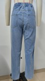 Pearl Detail Straight Jeans with Pockets