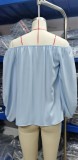 Solid Off Shoulder Chiffon Tops for Womens Lantern Long Sleeve Tshirts