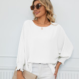 Summer Oversize Chiffon Blouses Crew Neck Batwing Sleeve Tunic