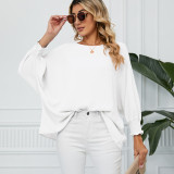 Summer Oversize Chiffon Blouses Crew Neck Batwing Sleeve Tunic