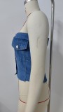 Women's Denim Tube Tops Jacket Punk Button up Bandeau Vest Outerwear