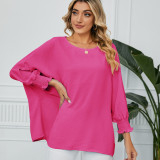 Summer Oversize Chiffon Blouses Crew Neck Batwing Sleeve Tunic