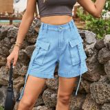 Casual Denim Overalls Pocket Elastic Shorts Jeans