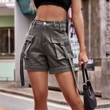 Casual Denim Overalls Pocket Elastic Shorts Jeans