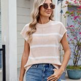 Summer Round Neck Short Sleeve Pullover Knitted Sweater