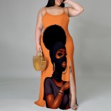 1 Piece Custom Casual Print Straps Plus Size Long Dress