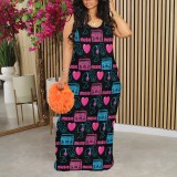1 Piece Custom Casual Print V Neck Straps Long Dresses