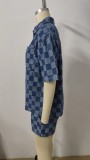 Women's Denim 2 Piece Outfits Plaid Jean Shorts High Waisted Shorts Set