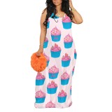 1 Piece Custom Casual Print V Neck Straps Long Dresses