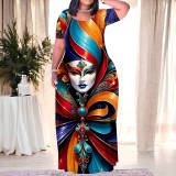 1 Piece Custom Casual Print Short Sleeve Plus Size Long Dress