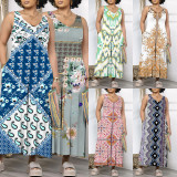1 Piece Custom Casual Print Sleeveless V Neck Maxi Dress