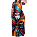 1 Piece Custom Casual Print Short Sleeve Plus Size Long Dress