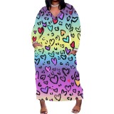 1 Piece Custom Casual Print Long Sleeve V Neck Plus Size Long Dress