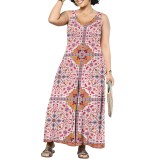 1 Piece Custom Casual Print Sleeveless V Neck Maxi Dress