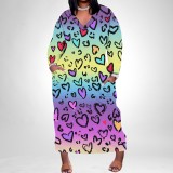 1 Piece Custom Casual Print Long Sleeve V Neck Plus Size Long Dress