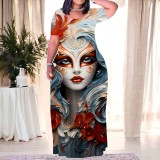 1 Piece Custom Casual Print Short Sleeve Plus Size Long Dress