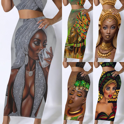 1 Piece Custom Casual Print Long Skirts
