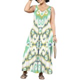 1 Piece Custom Casual Print Sleeveless V Neck Maxi Dress
