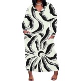 1 Piece Custom Casual Print Long Sleeve V Neck Plus Size Long Dress