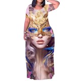 1 Piece Custom Casual Print Short Sleeve Plus Size Long Dress