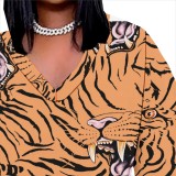 1 Piece Custom Casual Print Long Sleeve V Neck Plus Size Long Dress