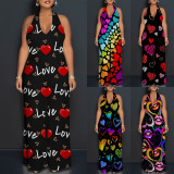1 Piece Custom Casual Print Backless Halter One Piece Jumpsuits