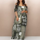 1 Piece Custom Casual Print Off Shoulder Maxi Dresses