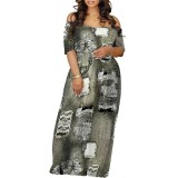 1 Piece Custom Casual Print Off Shoulder Maxi Dresses
