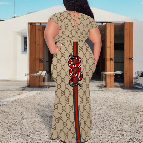 1 Piece Custom Casual Print V Neck Plus Size Maxi Dresses